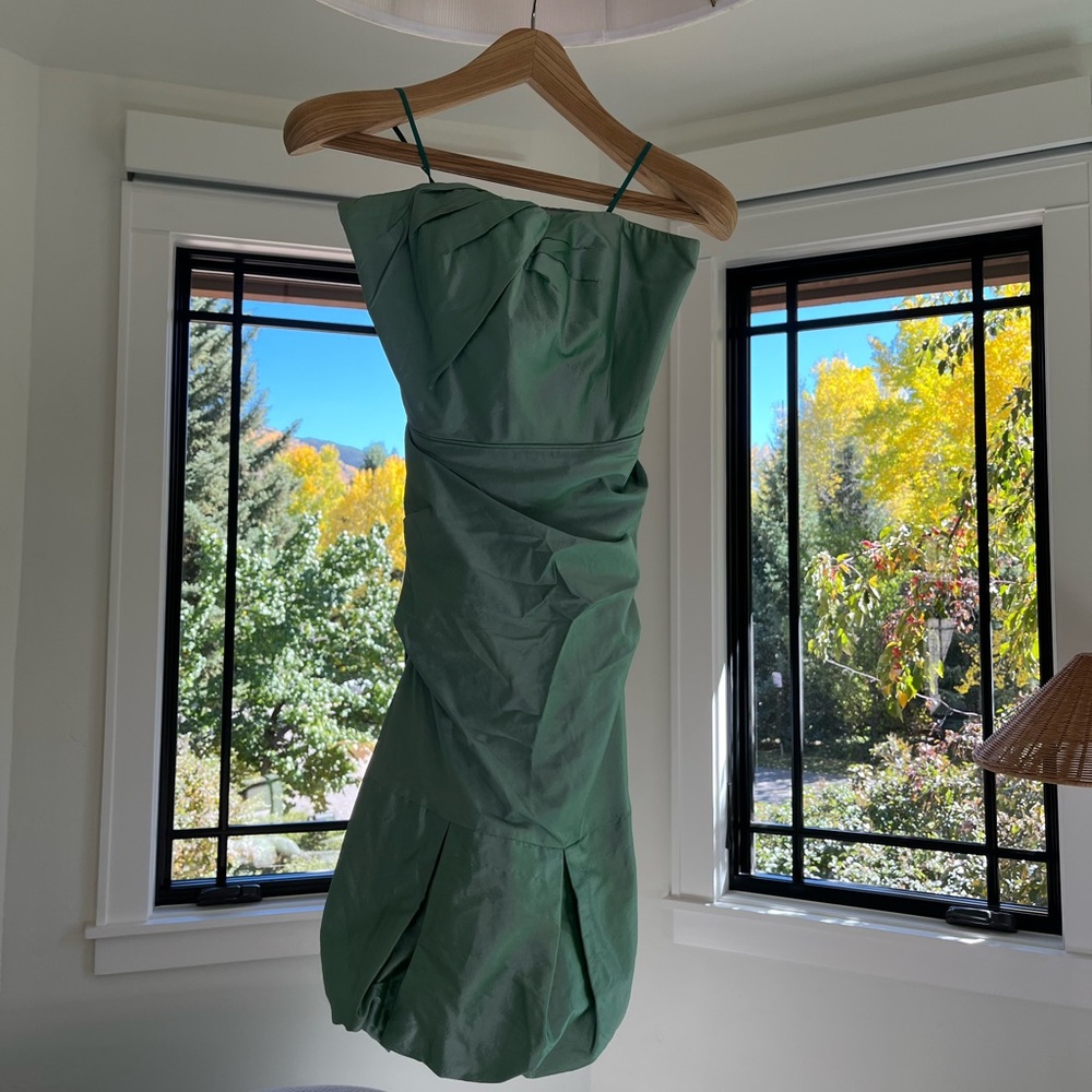 Nicole Miller | Y2K Green Mini satin strapless dress with zipper closure